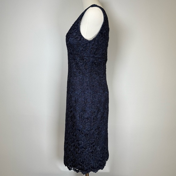 Adrianna Papell Navy Shimmer Embroidered Lace Short Formal Dress Size 4 - Picture 3 of 13